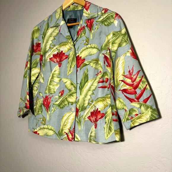 VTG DT Collection Women's Vibrant Floral Beaded Linen Blend Lined Blazer Sz 10 - Picture 5 of 9
